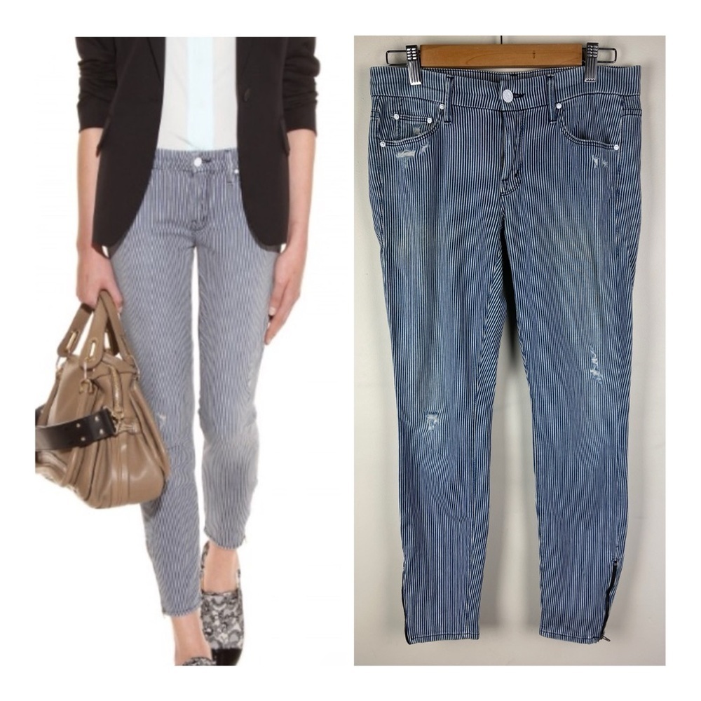 Mother | The Looker Ankle Zip On The Road Destroyed Railroad Stripe Jeans | 27